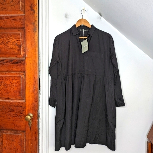 EVERLANE Black Long Sleeve Cotton Field Mini Dress with Pockets NEW Size M - Picture 1 of 5